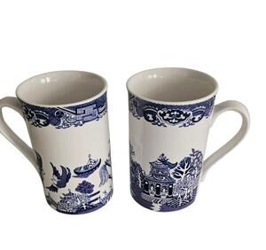 Royal Cuthbertson Blue Willow Mugs Set of 2 Blue White China